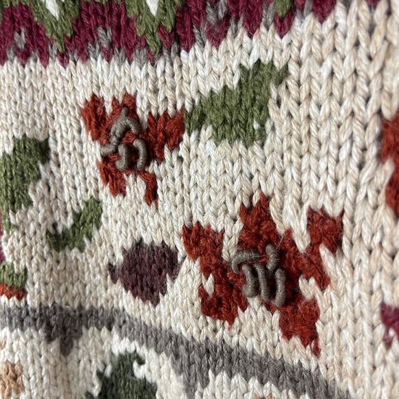 Vintage 90s Spice of Life Fall Leaves Autumn Cream Red Knit Sweater Womens Large - Picture 5 of 11